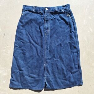 Farini Vintage Pinup Rockabilly Snap Button Piping A Line Indigo Denim Skirt 32